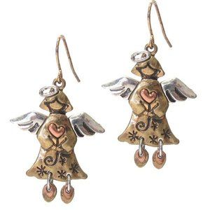 Viola Rustic Mixed Metal Angel Earrings Tri-tone